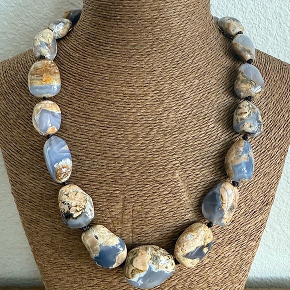 Angel Skin Natural Blue Chalcedony Bead Statement Necklace